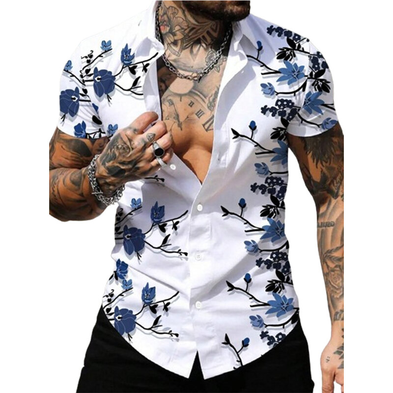 New Mens Plum Shirt Short Sleeve Casual Floral Print Tops