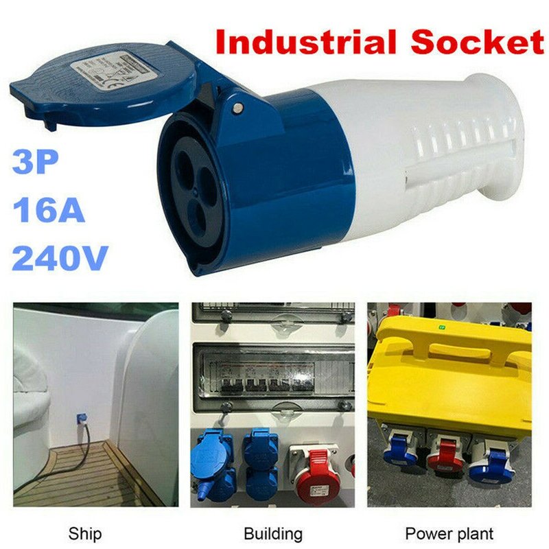 +EARTH Industrial Waterproof Plug Socket 16A 240V 3 BLUE EARTH SOCKETS + EARTH* INDUSTRIAL IP44 MALE/FEMALE PIN