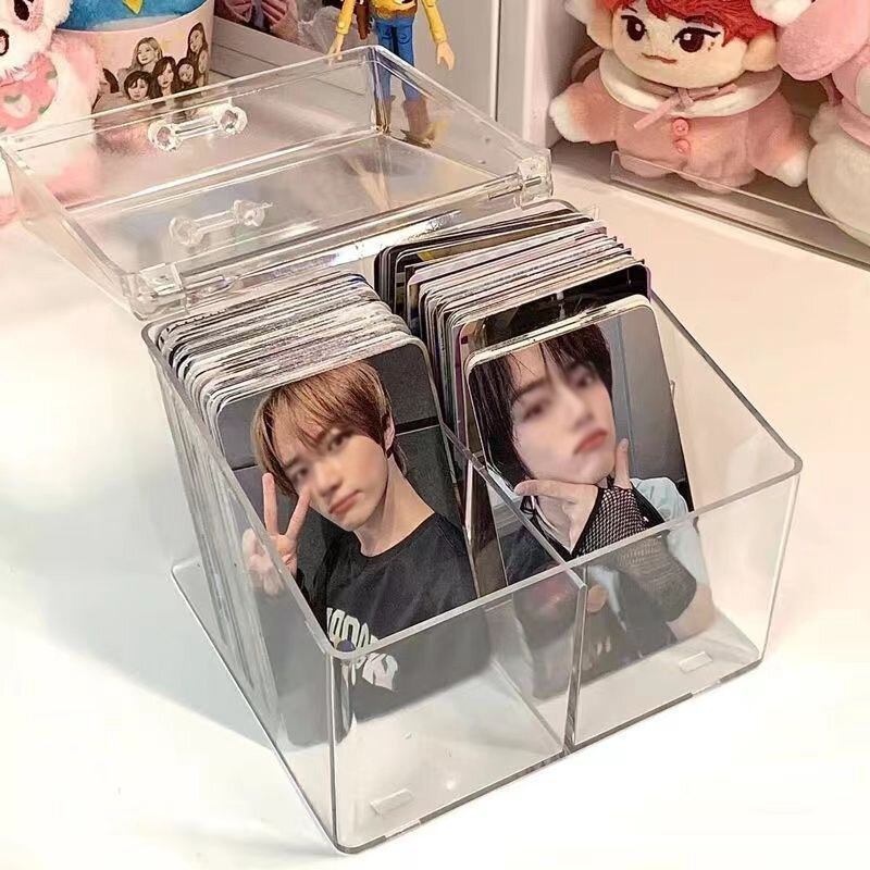 Caja de almacenamiento transparente de acrílico coreano, caja ciega para tarjetas, caja de almacenamiento de fototarjetas coreanas, organizador de tarjetas fotográficas, compartimento abatible
