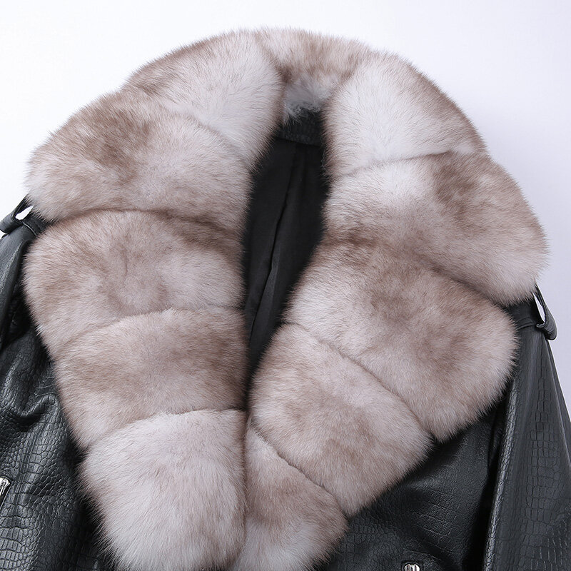 Spring Lady Genuine Sheepskin Leather Jacket Natural Fox Fur Collar Biker Coat Detachable Collar Full Sleeve Women S5396