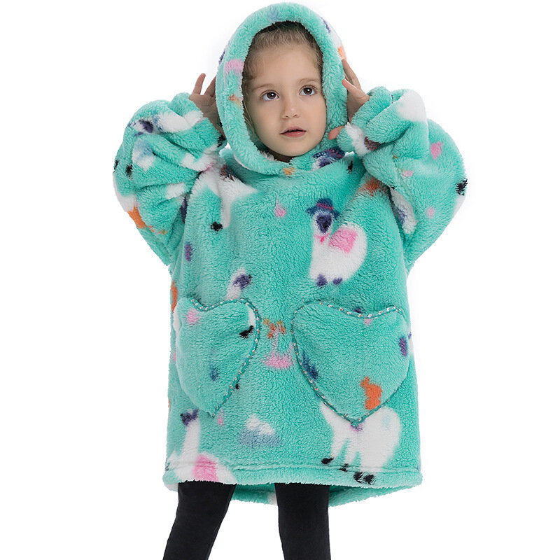 2023 Anak-anak Baru Menebal Musim Dingin Pola Hewan Hangat Lucu Pullover Malas Sweter Selimut Hoodie