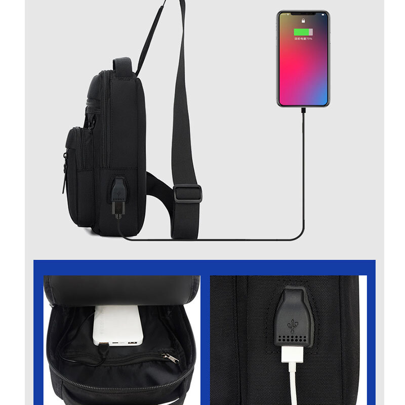 Bolso de hombro multifunción para hombre y mujer, bandolera cruzada con USB, resistente al agua, de viaje