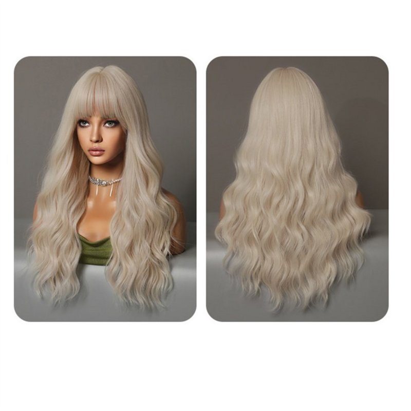 Натуральный золотой парик 64 см, женские длинные вьющиеся волосы, крупные волнистые вьющиеся волосы, полный Топ, Набор Натуральных париков