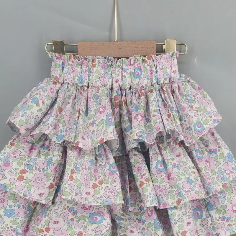2024 dziewczyny modne bawełniane kwiatowe spodenki z falbankami dziecięce letnie spódnice Tutu kostium księżniczki urodzinowe