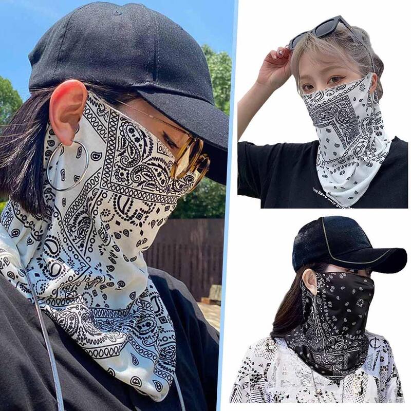 Printed Punk Sunscreen Mask Ice Silk Hanging Ear Protector Summer Outdoor Sports Anti-UV Hip Hop Personality Sunshade Mask