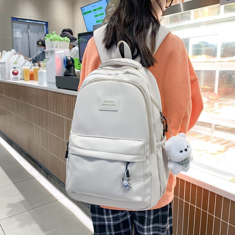 1Pcs Simple Solid Color Backpack Men And Women Large Capacity Students Durable Backpack Fashion Casual Shoulder Bag Book Bags