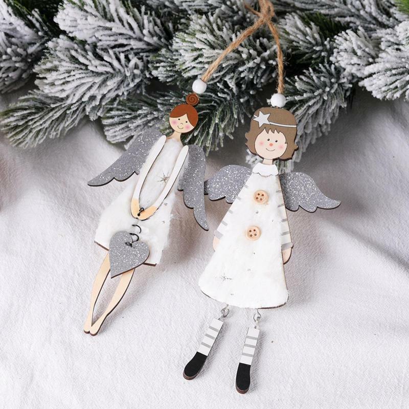 Decorazioni natalizie porta d'angelo in legno ciondolo appeso decorazione dell'albero di natale forniture per feste ornamento decorazioni per la casa