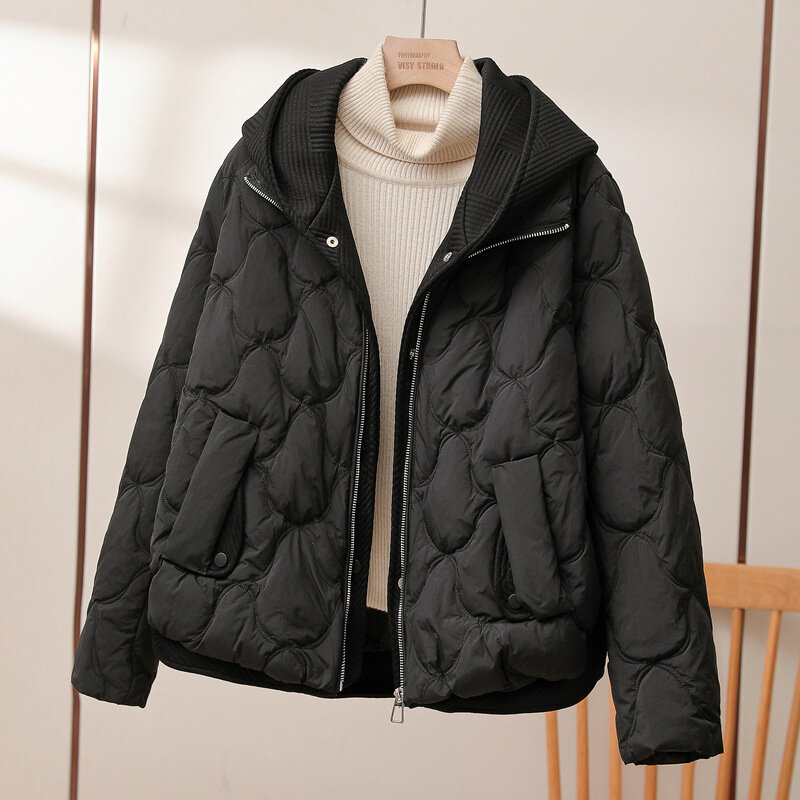 Jaket Down bertudung untuk wanita, jaket hangat musim gugur dan musim dingin, jaket kasual dua potong gaya Korea 2023 untuk wanita