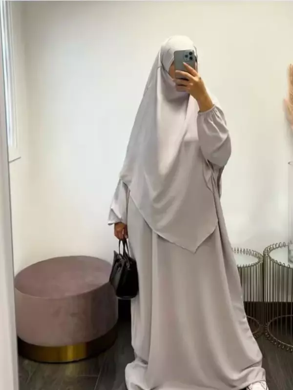 ИД мусульманский женский длинный химар комплект из 2 частей Abaya платье молитвенная одежда хиджаб Полное покрытие Исламский Рамадан кафтан Djellaba 2023