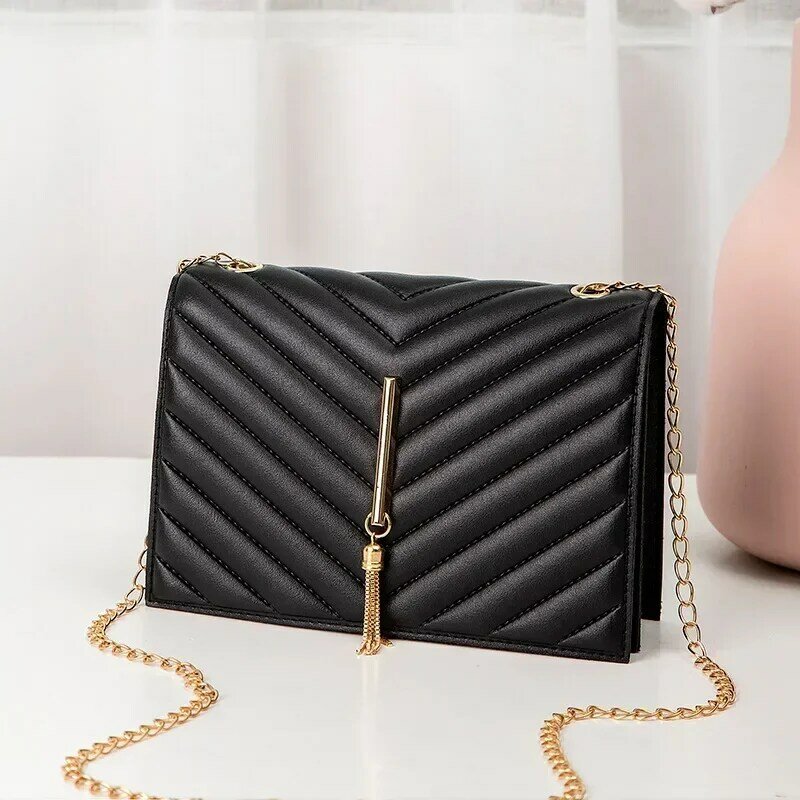 BBA090   2023 Spring New Embroidered Messenger Bag Simple Tassel Chain Bag Ladies Small Square Bag