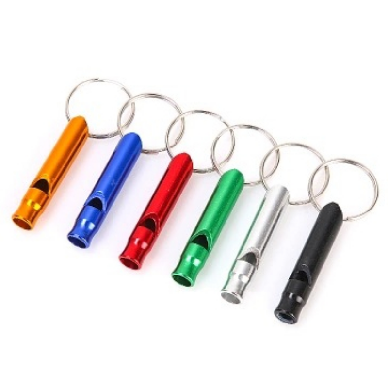 Alumínio Alloy Emergency First Aid Whistles com Keyring, Portable Travel Color ao Aleatório, 5pcs por conjunto