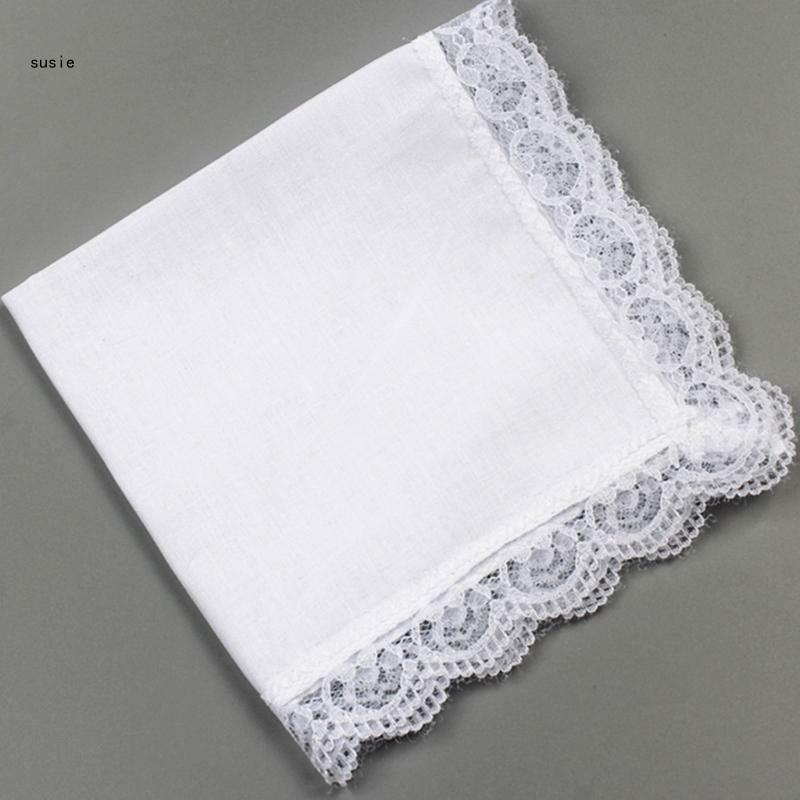 X7YA Lichtgewicht witte zakdoek Katoenen kanten rand Hankie Wasbare borsthanddoek Zakdoek voor volwassen huwelijksfeest