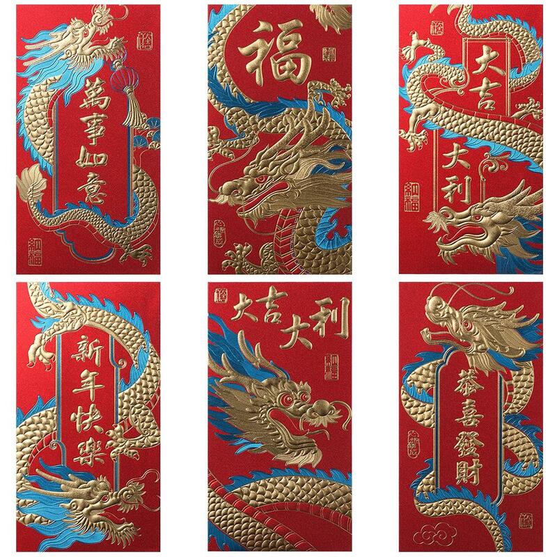 Китайский красный конверт на новый год, 24 шт., 2024 китайские Конверты в пакет, благословение, карманы для денег на свадьбу, год Дракона