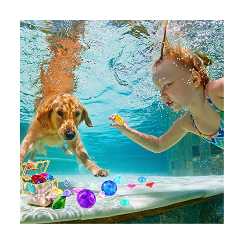 12Pcs Diving Gem Pool Toys includono diamanti colorati Set Dive Toy scrigno del tesoro giocattolo per il nuoto subacqueo Gem Pirate Box