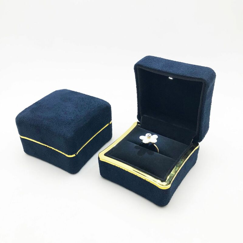 Caixa de jóias de couro de imitação led luminoso anel caixa de brincos caixa de pingente casamento decorativo moldura de ouro caixa de jóias caixa de presente