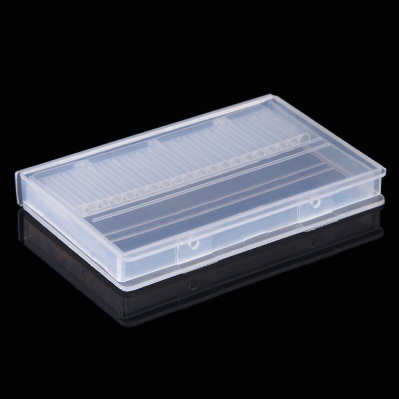 Caja almacenamiento cuadrada con 20 ranuras, accesorio contenedor brocas para uñas plástico vacío