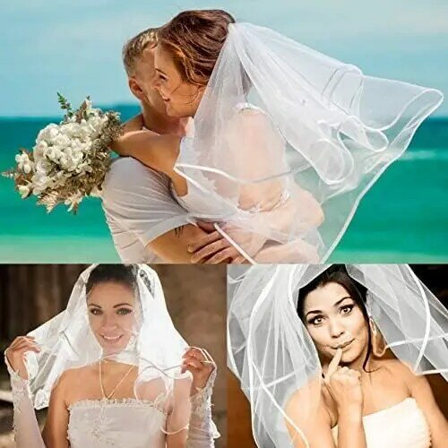 Braut schleier Frauen einfache Tüll kurze Hochzeit Schleier Satin Rand mit Kamm für Hochzeit Junggesellen abschied