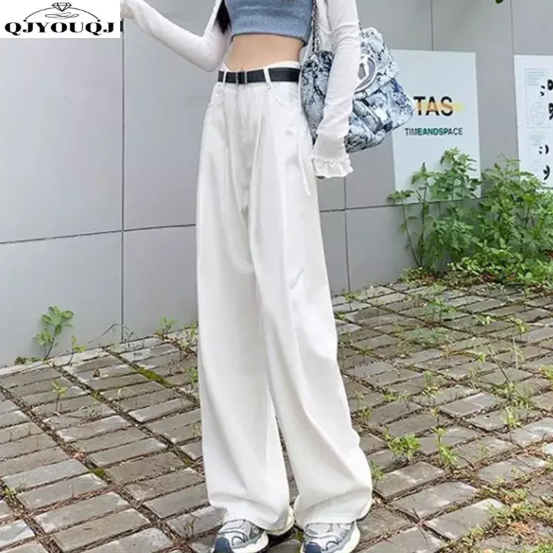 Женские джинсы с широкими штанинами, белые облегающие повседневные штаны в Корейском стиле, весна-лето 2024