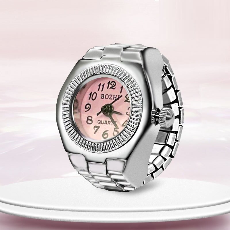 Relógio Quartz Clamshell com Anéis Ajustáveis para Homens e Mulheres, Estéreo Elíptico, Flor, Moda Feminina