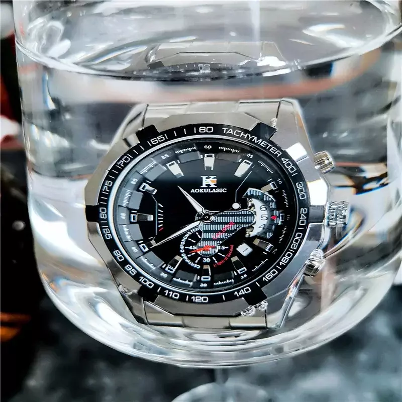 AOKULASIC-reloj mecánico de acero inoxidable para hombre, pulsera automática de negocios, con calendario