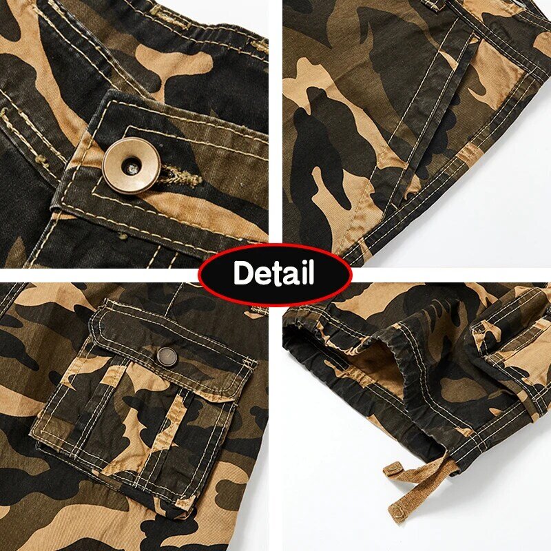 New Men Summer Cotton Buttons Camouflage Tooling Straight Shorts Men Breathable Outdoor Leisure Fashion Comfortable Shorts Male
