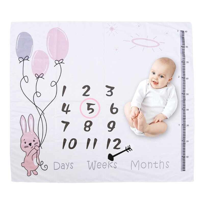 RIRI 1 Juego manta crecimiento mensual para bebé, accesorios fotografía recién nacido, fondo con impresión dibujos
