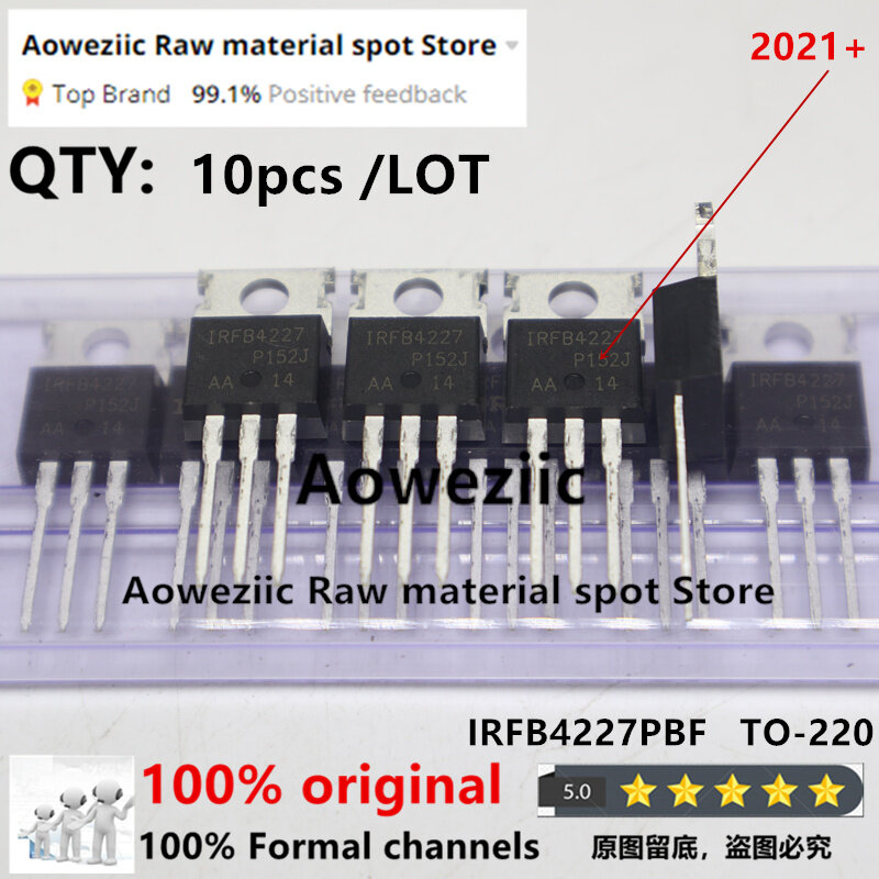 Aoweziic-Interruptor PDP importado original do tubo do MOS, IRFB4227PBF IRFB4227 FB4227 TO-220, 200V 65A, 2023, 100% novo