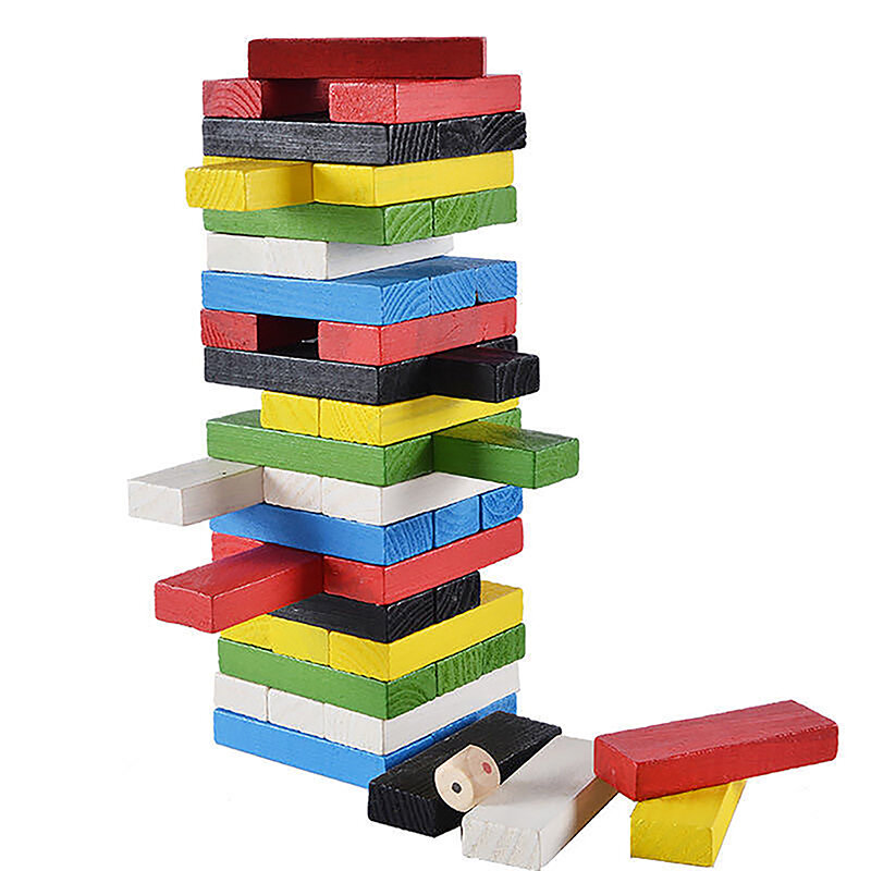 Solid Wood Puzzle Fun Stacked Height Tower Building Blocks Jenga Parent-Child Interactive Board Game Family Entertainment Toy