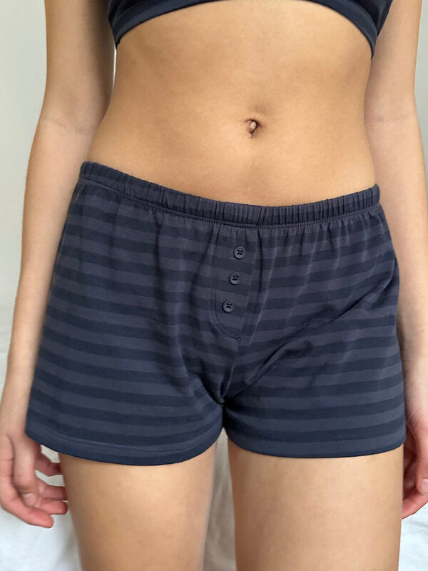 Yawdats-shorts de impressão listrada para mulheres, calças curtas elásticas, casual e bonito, para férias, praia, boate, verão, y2k, 2024