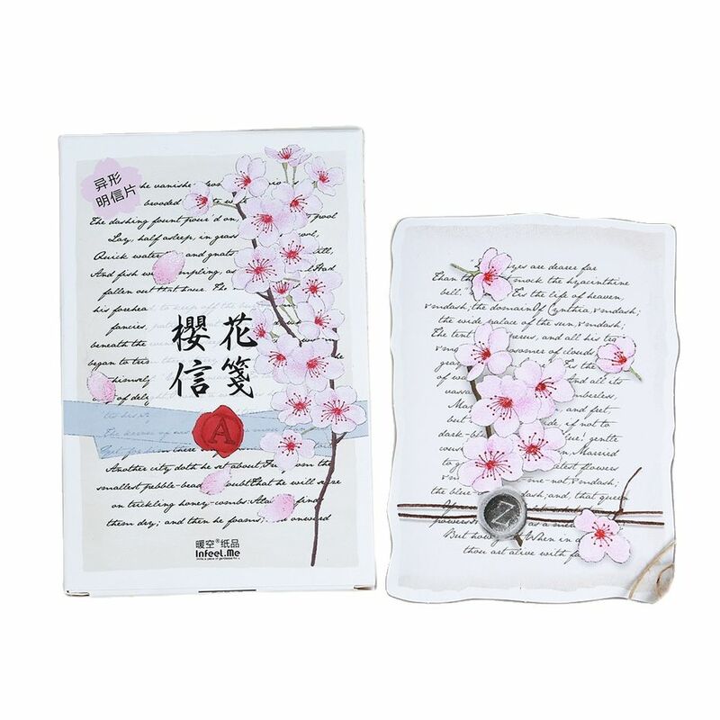 Juego de 30 hojas de tarjeta con membrete de flor de cerezo, tarjeta de felicitación, tarjeta de mensaje, carta de cumpleaños, sobre, tarjeta de regalo