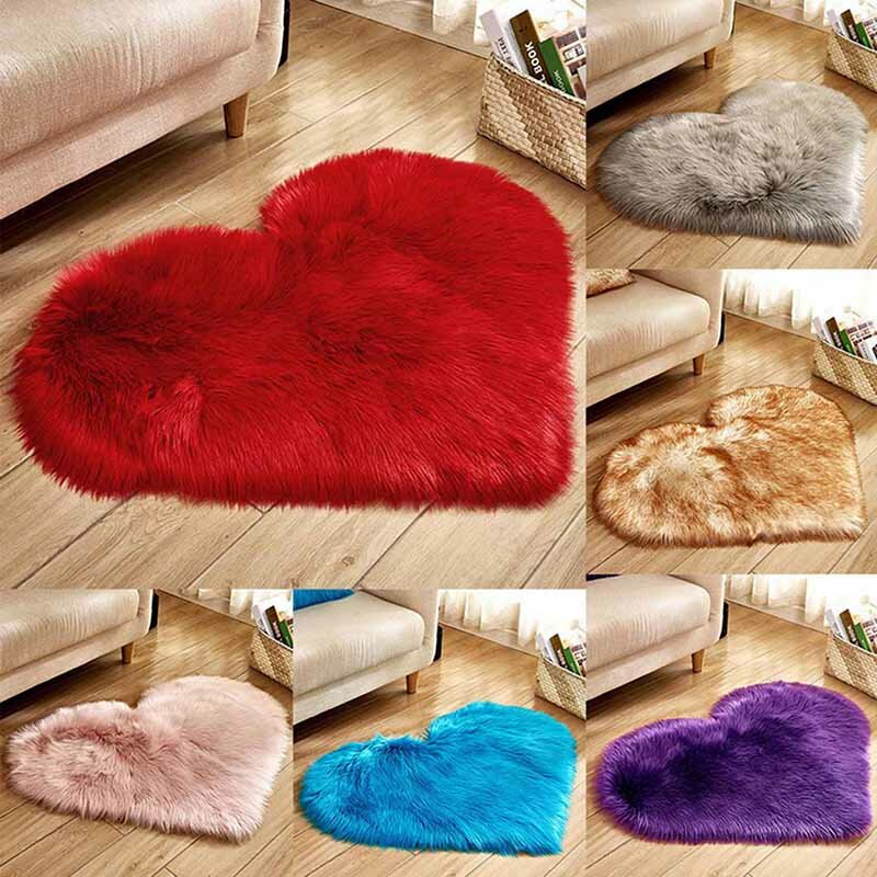 large size Love Heart Rugs Artificial Wool Sheepskin Hairy Carpet Faux Floor Mat Fur Plain Fluffy Soft Area Rug