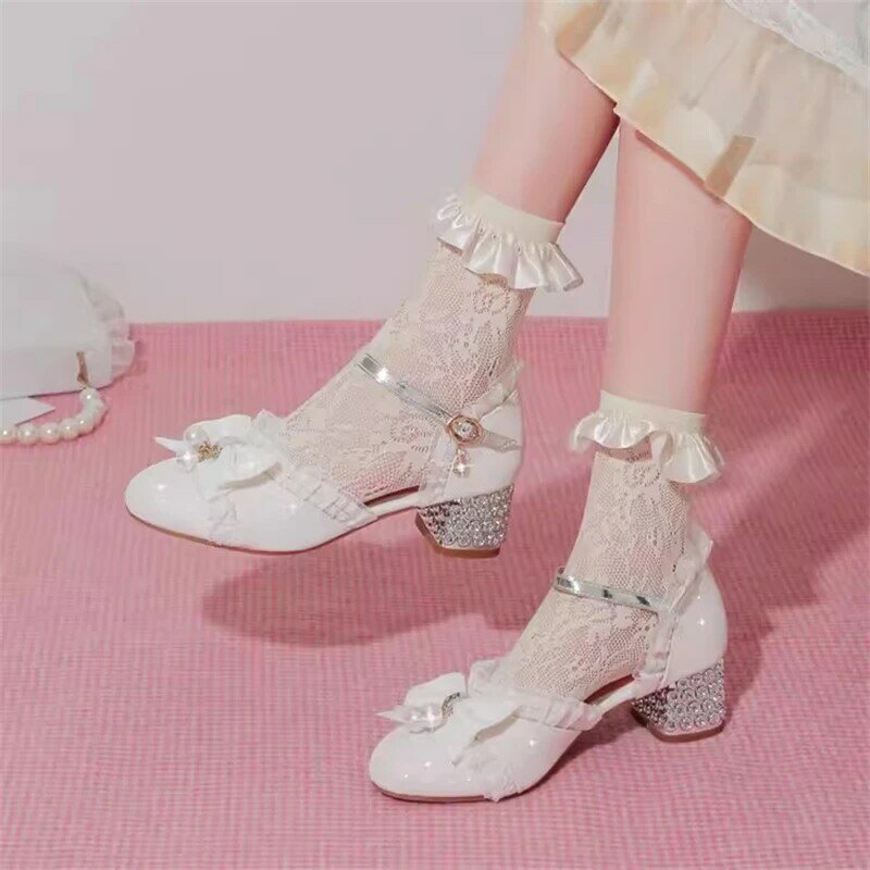 Sandalias de tacón alto Lolita para niñas, zapatos de cuero para fiesta, baile, vestido de princesa, verano, 2A