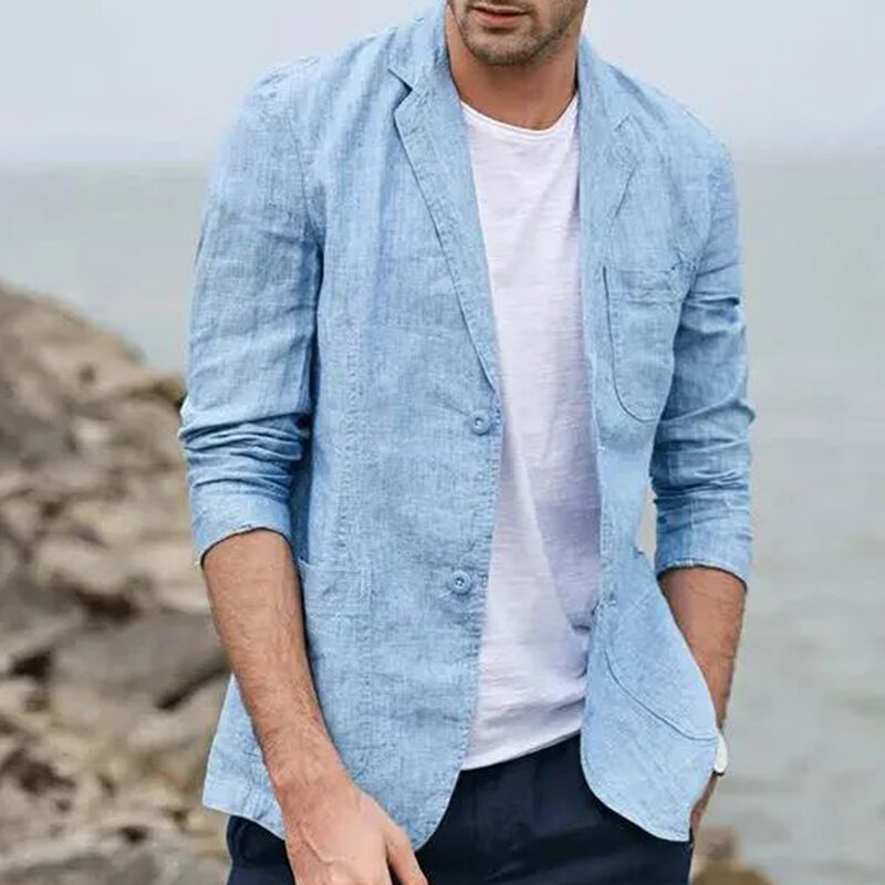 Männer Leinen Casual Anzug Jacke Sommer Neue Feste Farbe Erfrischend Atmungs Schlank Britischen Baumwolle Leinen Anzug Retro Einfache Top