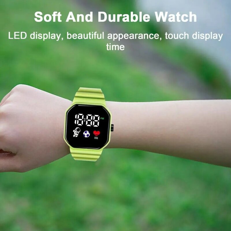 Relógio de silicone confortável para crianças, alta precisão, LED Student Square Dial, relógio de pulso ajustável