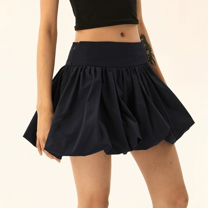 Maemukilabe Kawaii Bubble Mini Skirt Vintage Hight Waist A-Line Skirt Fairycore Y2K Pleated Short Skirt Women Holiday Streetwear