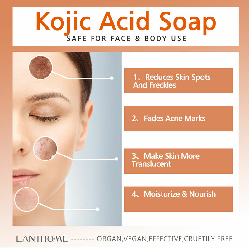 2x65g Lanthome Kojic Acid Dark Spot Freckle Remover Soap Bars Retinol Anti Aging Whitening Hand Make Brighten Soap For Underarm