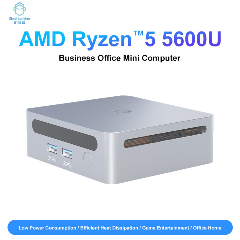 GenMachine-Mini PC AMD Ryzen 5 5600U, ordenador con Windows 10/11, 3,3 GHz, hasta 4,2 GHz, 2 x DDR4 Max, compatible con 64GB de RAM, para juegos, WIFI6