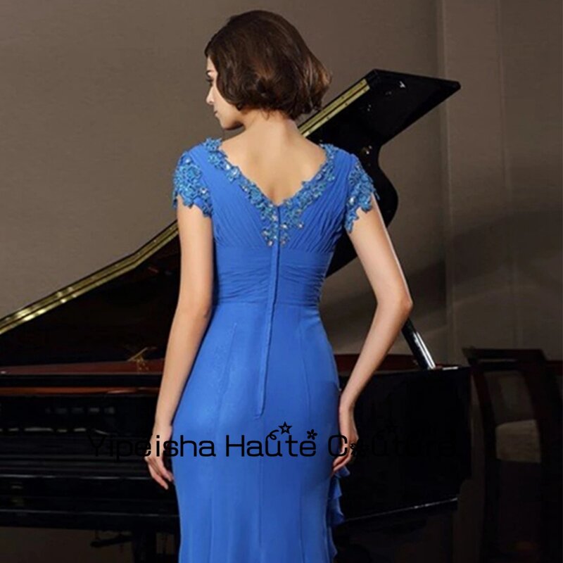 Yipeisha Strapless Beach Beaded Short Sleeve Mother Of Bridal Dresses for Women Pleat Jersey 2022 New Summer Wedding Party Gowns