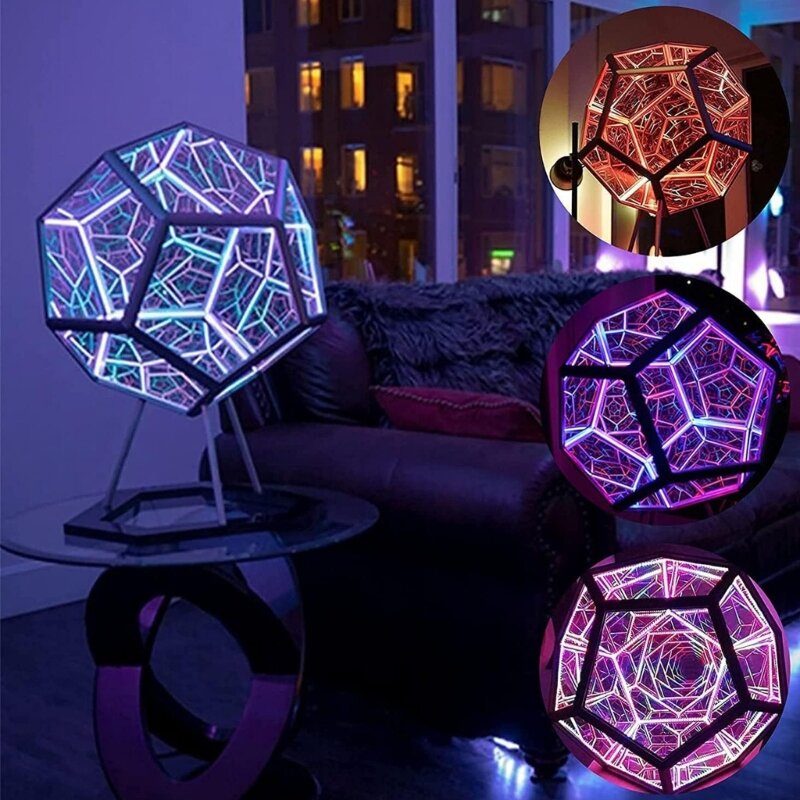 カラフルな幾何学的形状のゲーミングランプ,LED,USB充電,7色,寝室用装飾ランプ