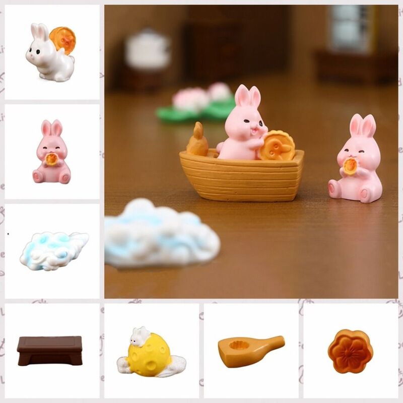 Stile cinese Mid-Autumn Rabbit Decor Doll decorativo coniglio/Mooncake forma Mooncake coniglio statua resina Mini