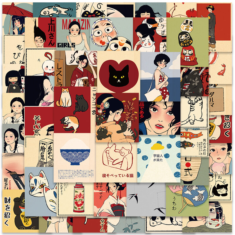 50 stücke klassische japanische Stil Cartoon Kultur Aufkleber für Laptop Wasser flasche Gepäck Notebook wasserdichte Vinyl Aufkleber
