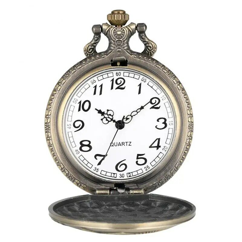 ANTIQUE-Bronze corrente relógio de bolso para homens, trem locomotiva motor design, bom colar pingente relógio