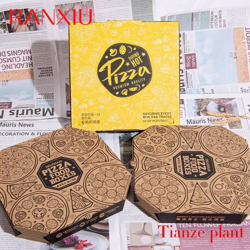 Caja de pizza biodegradable de grado alimenticio, paquete de caja ecológico personalizado, 12 i
