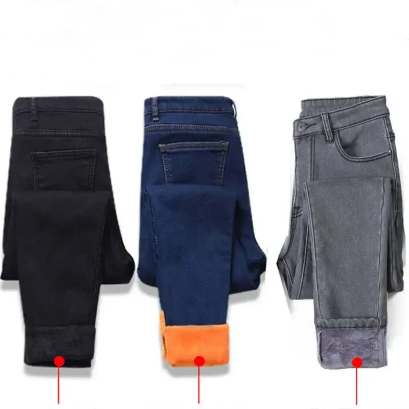 Winter Fashion Warm Velvet High-waisted Denim Jeans for Women Sexy Female Thickened Slim Elastic Solid New Pencil Pants 30278