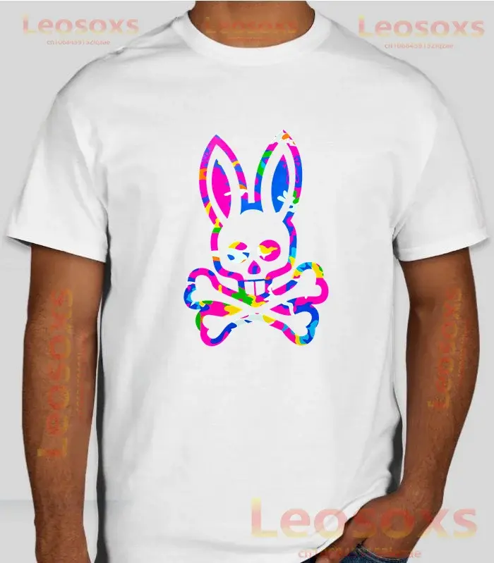 Camiseta de algodón de conejito colorido para hombre y mujer, camiseta informal, diseño Popular, regalo único de Psycho, manga corta, Verano
