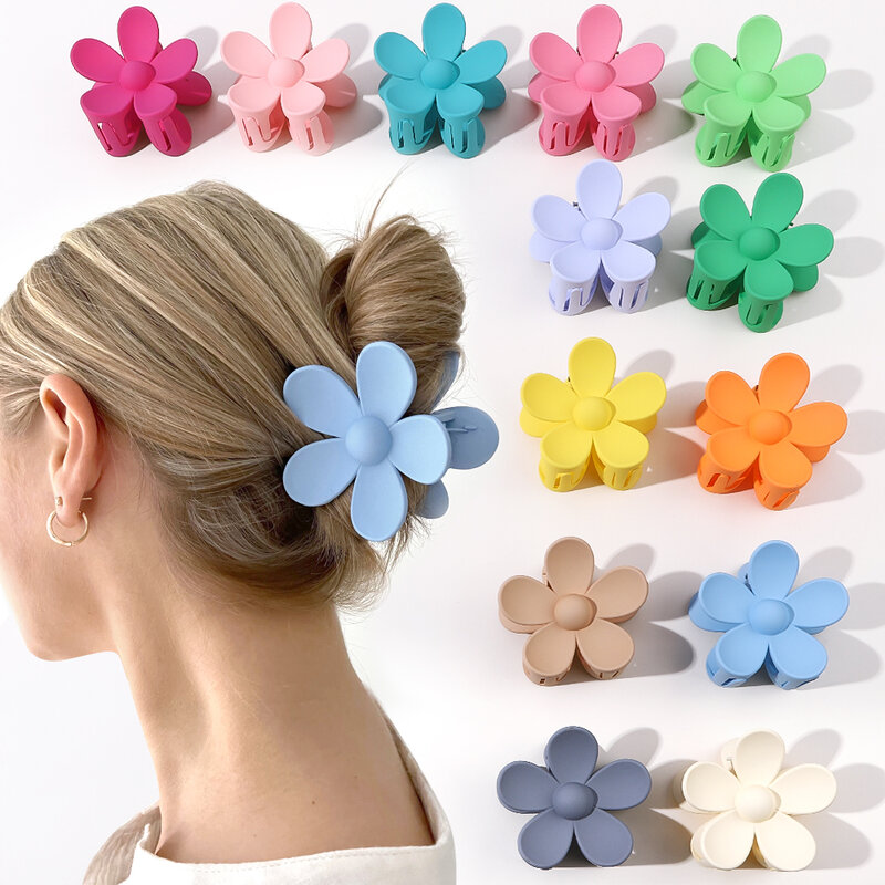 Grampos de cabelo de flores plásticas para mulheres e meninas, grampo bonito, antiderrapante, forte aderência, cor doce, tendência coreana, acessórios