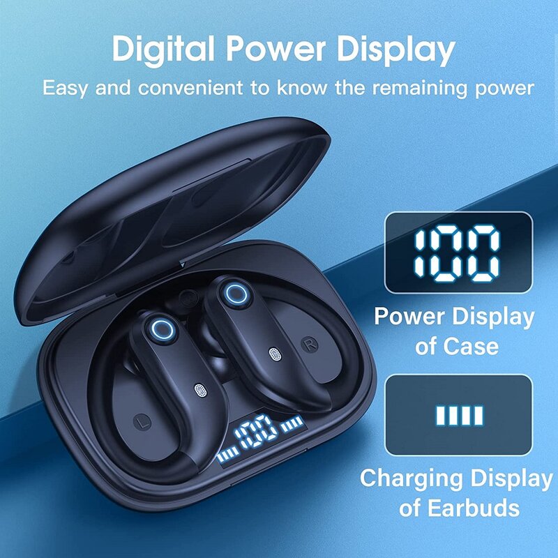 Headphone Bluetooth Earbud Nirkabel Sesungguhnya dengan Earphone Suara Stereo Pengisi Daya Nirkabel Headset Mikrofon Bawaan untuk Olahraga Lari