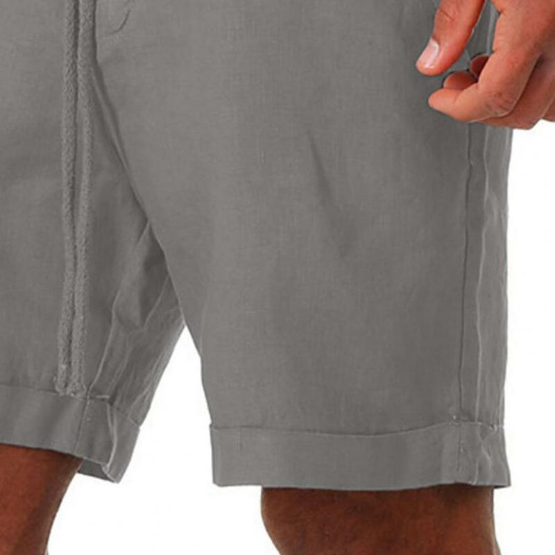Pantalones cortos de lino para hombre, Shorts de algodón para playa, holgados, sólidos, ocio salvaje, Verano