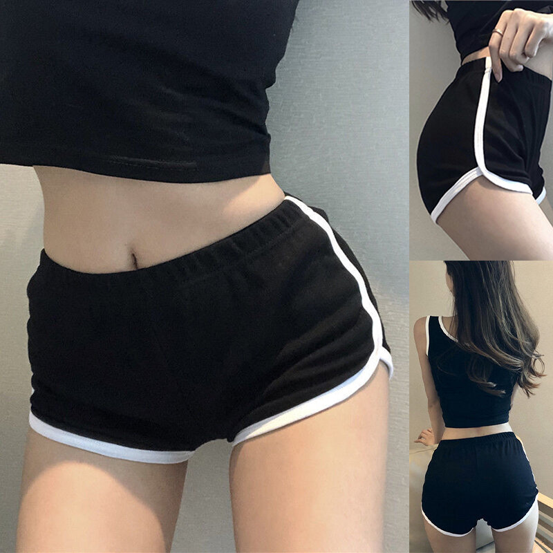 Y2K กางเกงสตรีทลายทางเซ็กซี่กางเกงกีฬาเอวยางยืดกางเกงฮาราจูกุกางเกงขาสั้นสีพื้นเข้ารูปฤดูร้อน