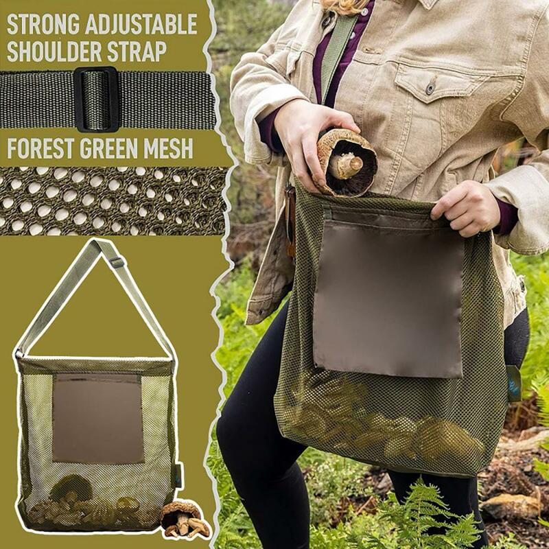 Bolsa de almacenamiento portátil con diseño de malla, bolsa de cultivo de hongos, manos libres, protege las setas de la rejilla, bolsillo frontal, fácil